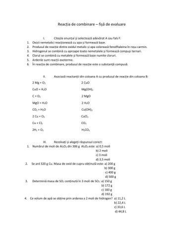 Reactia de combinare-evaluare