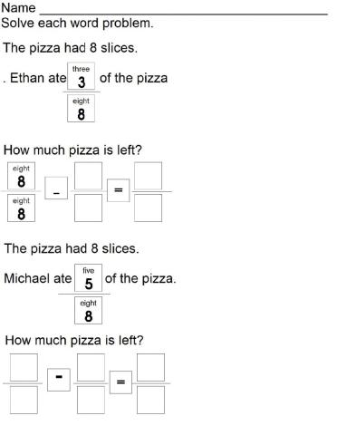 Fractions Subtraction Word problems
