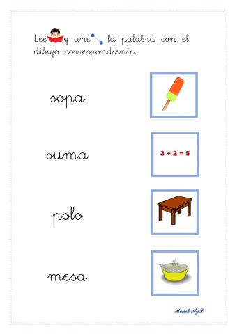 Lectura 2 p - m - l - s. Asociación palabra - dibujo.
