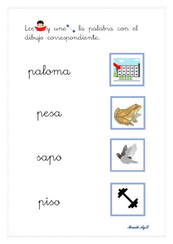 Lectura 4 p - m - l - s. Asociación palabra - dibujo.