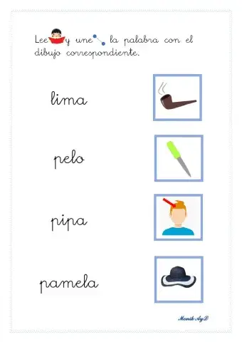 Lectura 5 p - m - l - s. Asociación palabra - dibujo.