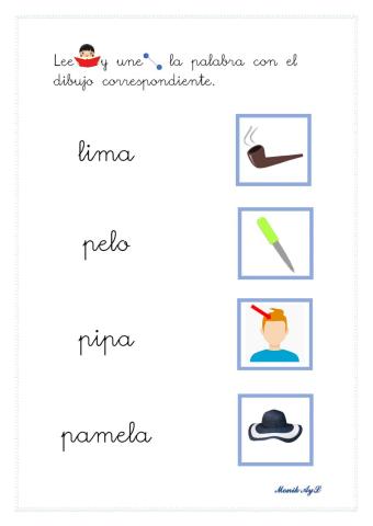 Lectura 5 p - m - l - s. Asociación palabra - dibujo.