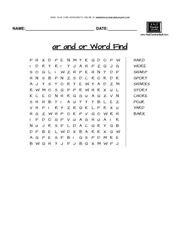 -ar and -or Word Find