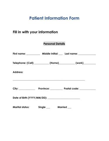 Filling in a medical form