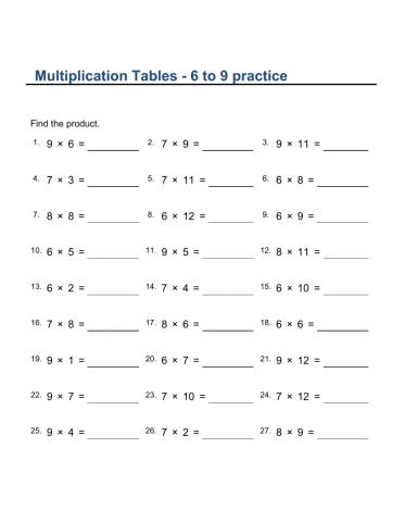 Multiply 6-9 Practice