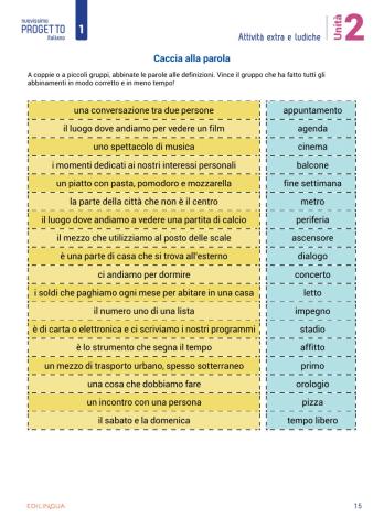 Unità 2 - attività extra e ludiche - p.15 caccia alla parola