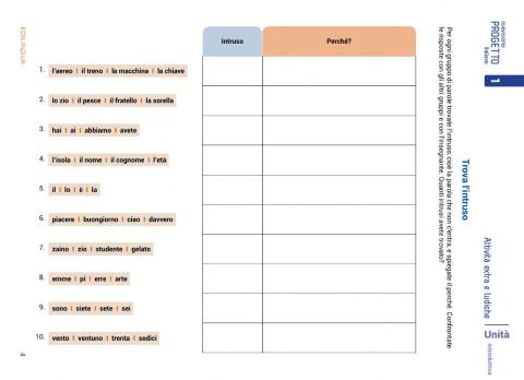 Unità introduttiva - attività extra e ludiche - p.4 trova l'intruso