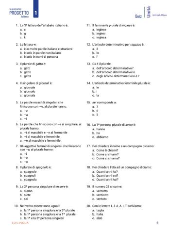 Unità introduttiva - attività extra e ludiche - p.6 Quiz