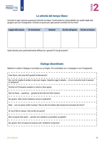 Unità 2 - attività extra e ludiche - p.16 attività e dialogo disordinato