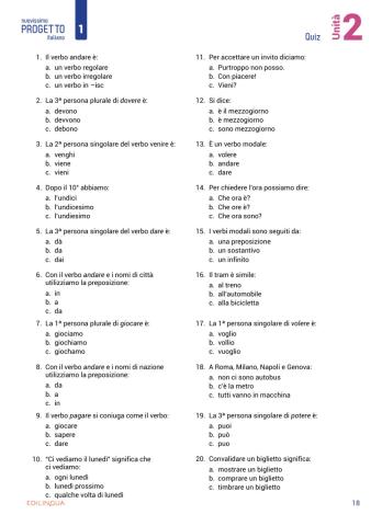 Unità 2 - attività extra e ludiche - p.18 Quiz