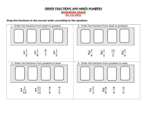 Order Fractions and Mixed Numbers