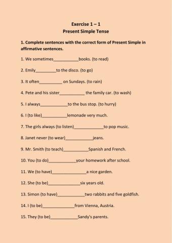 Exercise 1.1 Present Simple