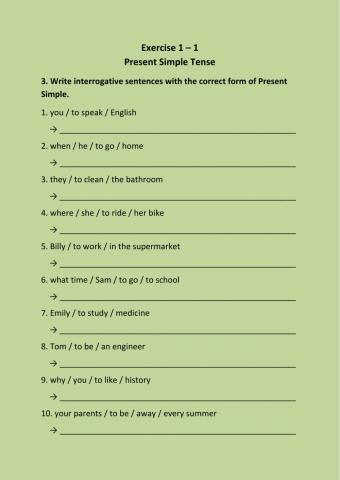 Exercise 1.3 Present Simple