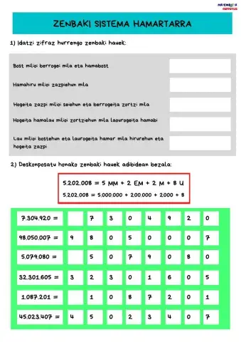 Zenbaki sistema hamartarra (deskonposizioa eta zenbakiak alderatzea)