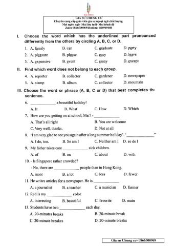English 6 - Đề số 48