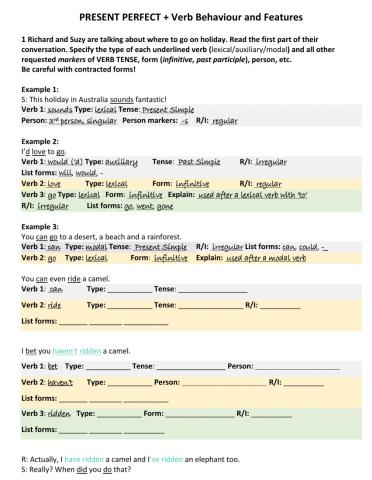 PRESENT PERFECT + Verb Features