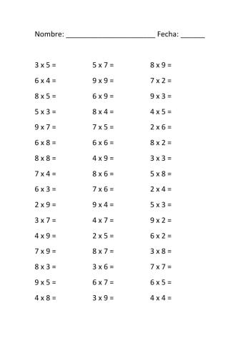 Tablas de multiplicar