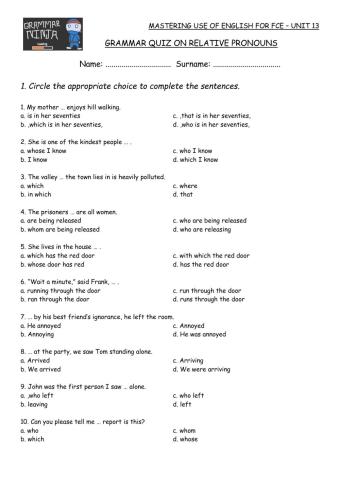 Mastering Unit 13 Grammar Test