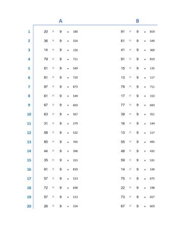 multiply 9 exercise 2