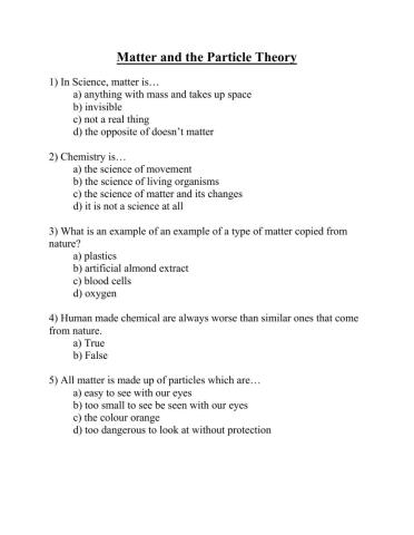 Matter and Particle Theory