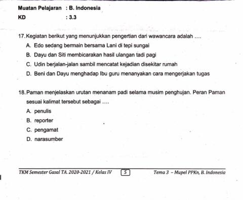 Pas bahasa indonesia tema 3 semester 1 2020-2021