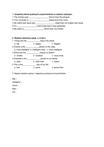 Klasa 6 kartkówka stopniowanie