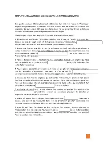 COMPLÉTEZ LE S PARAGRAPHES  