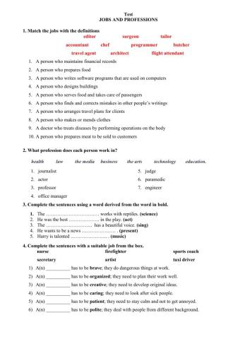 Test. Jobs and Professions