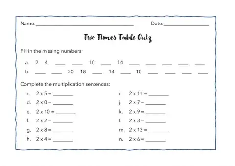2 Times Table Quiz