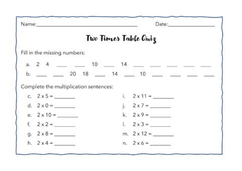 2 Times Table Quiz