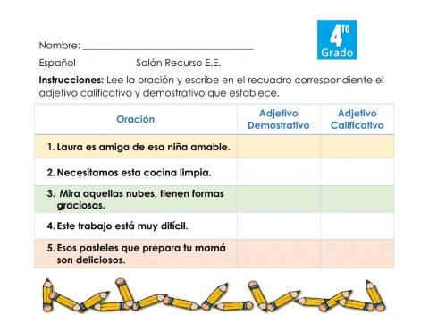 Adjetivos demostrativo y calificativo