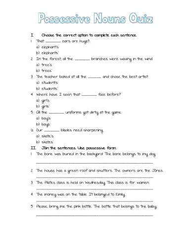 Possessive Nouns Quiz
