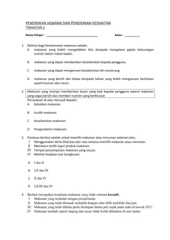 Soalan ulangkaji PJPK Tingkatan 2