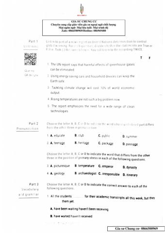 Lớp 11 - Kiểm tra 45 phút Unit 6,7,8