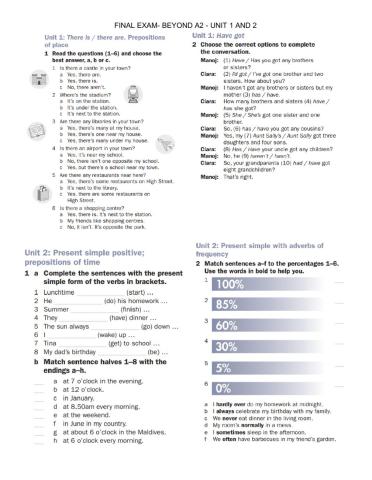 Final Exam Beyond A2 unit 1 and 2