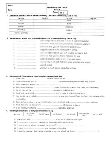 Family and Friends 5 Unit 8 Health Food