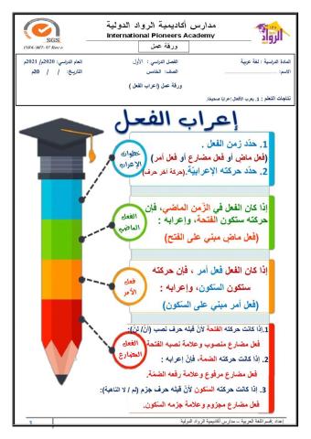 ورقة عمل تدريبية -إعراب الفعل