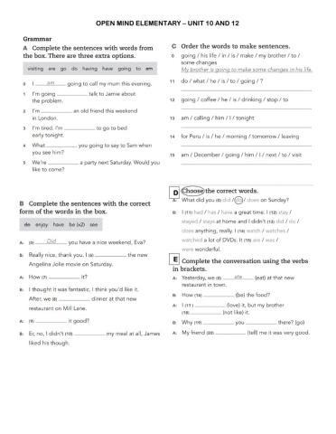 Elementary open mind unit 10 and 12