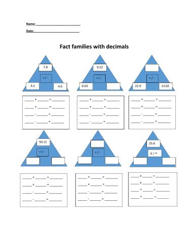 Fact families with decimals