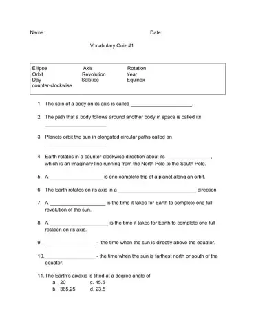 Motion of the Earth Quiz
