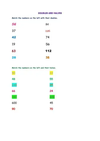 Doubles and halves of 2-digit numbers