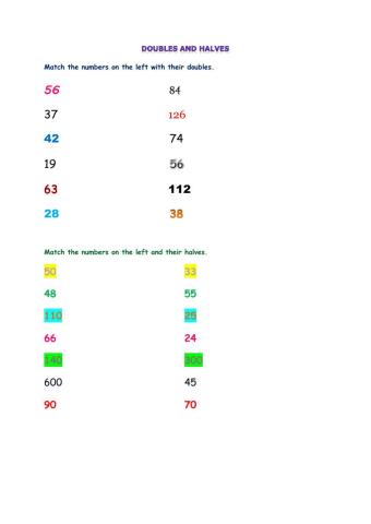 Doubles and halves of 2-digit numbers