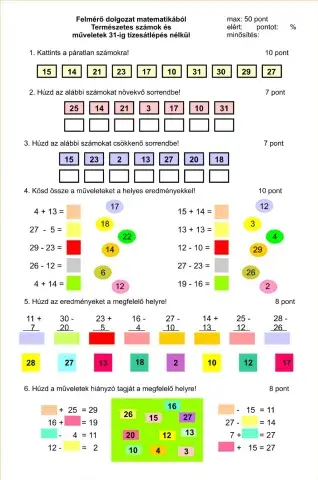 Felmérő dolgozat - műveletek 31-es számkörben