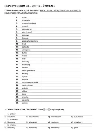 Repetytorium E8 - unit 6 - żywienie