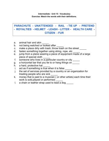 Intermediate - Unit 15 - Vocabulary