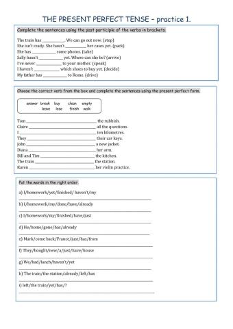 Present Perfect Tense - practice 1.