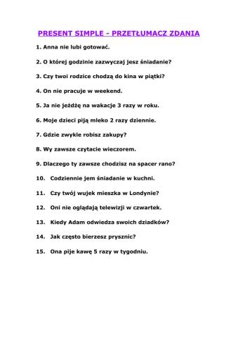 Present Simple - przetłumacz zdania