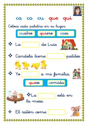 LENGUA 1º Ca co cu que qui.
