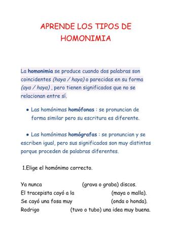Aprende tipos de homonima