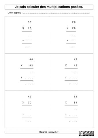 Multiplications deux chiffres